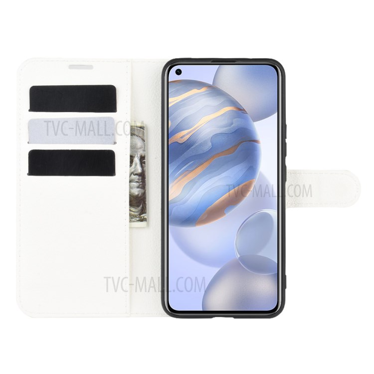 Litchi Grain Wallet Stand Leather Phone Shell for Honor 30 - White-4