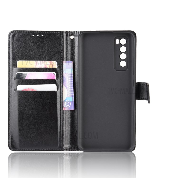 Crazy Horse Flip Leather Cell Phone Cover with Wallet Stand for Huawei nova 7 5G - Black-3