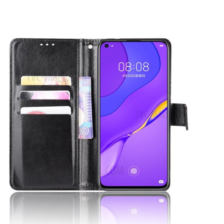 Crazy Horse Flip Leather Cell Phone Cover with Wallet Stand for Huawei nova 7 5G - Black-4