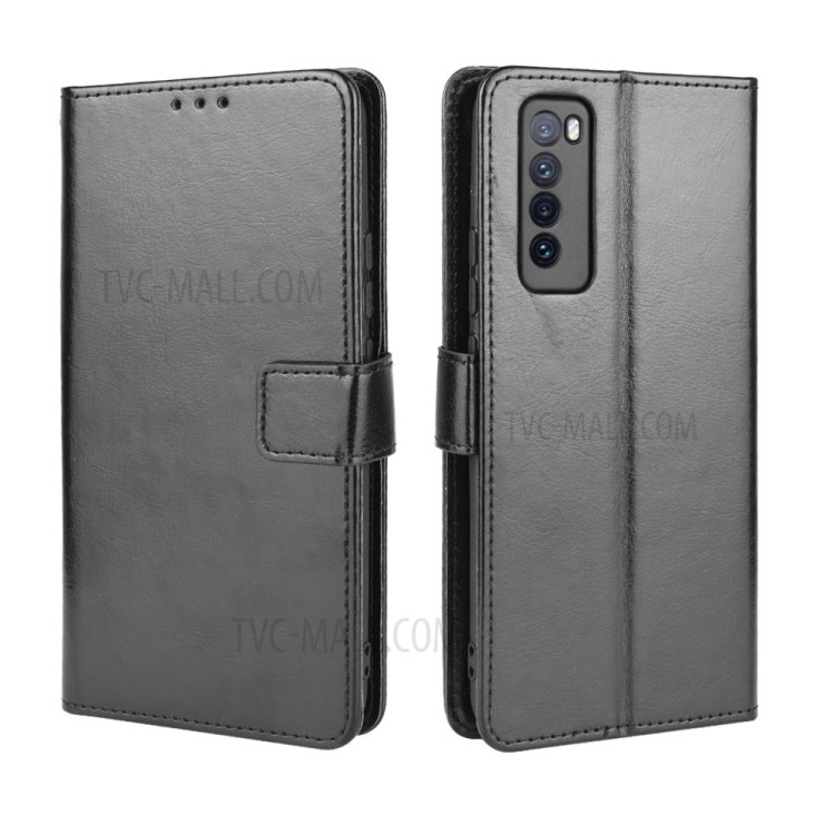 Crazy Horse Flip Leather Cell Phone Cover with Wallet Stand for Huawei nova 7 5G - Black-7