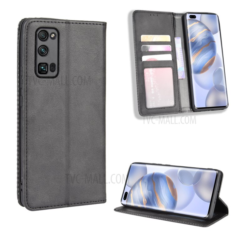 Retro Leather with Wallet Phone Case for Honor 30 Pro - Black-1
