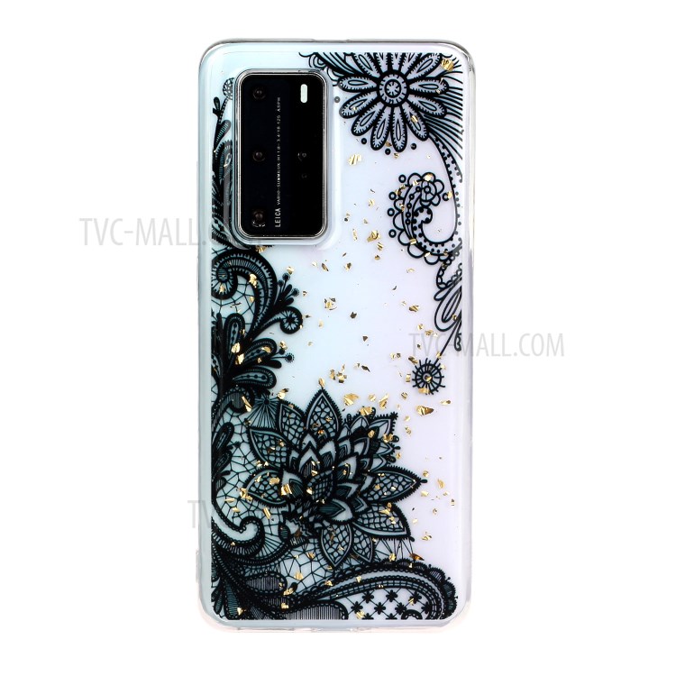 Glitter Sequins Inlaid Pattern Painting TPU Soft Shell for Huawei P40 Pro - Lace Flower-1