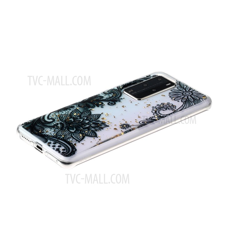 Glitter Sequins Inlaid Pattern Painting TPU Soft Shell for Huawei P40 Pro - Lace Flower-2