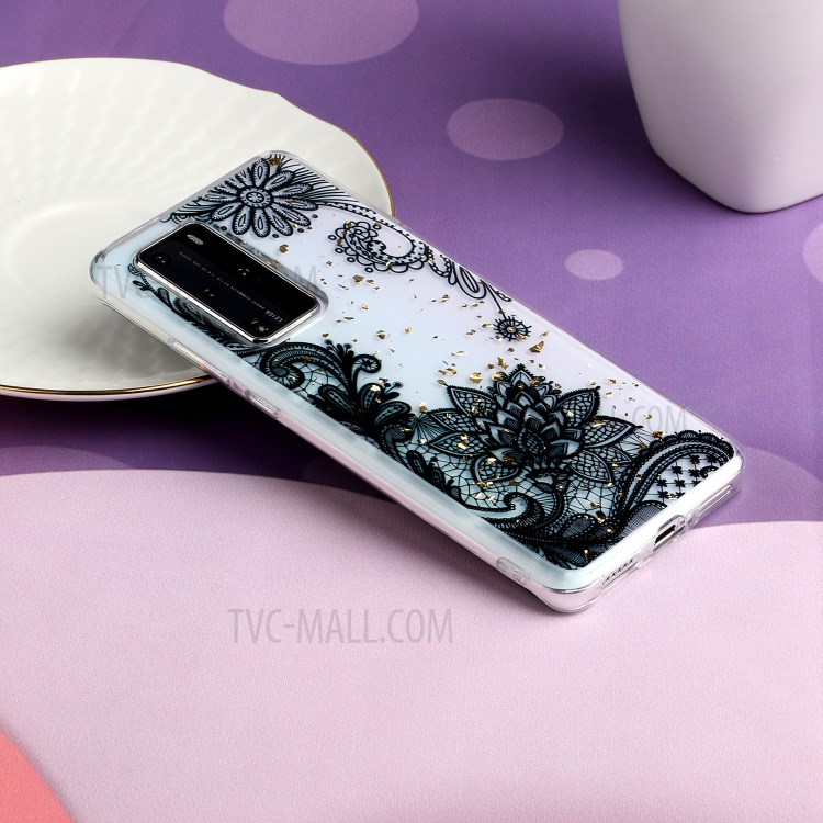 Glitter Sequins Inlaid Pattern Painting TPU Soft Shell for Huawei P40 Pro - Lace Flower-5