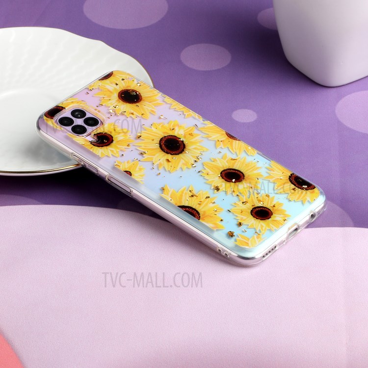 Glitter Sequins Inlaid Patterned TPU Soft Cover for Huawei P40 lite/nova 6 SE/Nova 7i - Sunflower-5