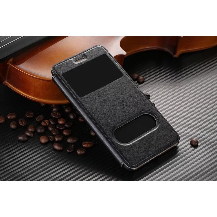 Plastic Dual Window Leather Stand Case for Huawei Honor 5C / GT3 - Black-2