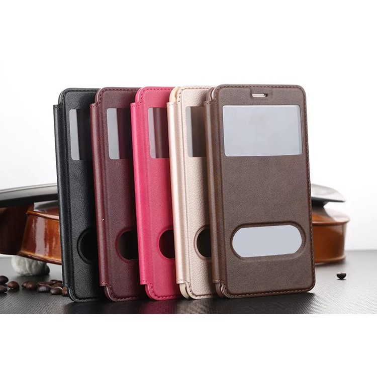 Plastic Dual Window Leather Stand Case for Huawei Honor 5C / GT3 - Black-4
