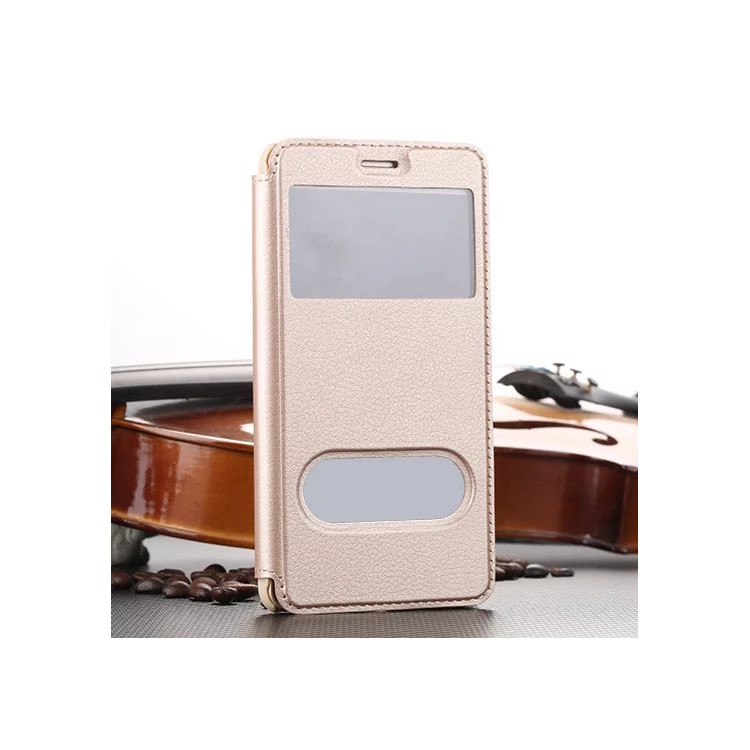 Plastic Dual Window Leather Stand Shell for Huawei Honor 5C / GT3 - Gold-1