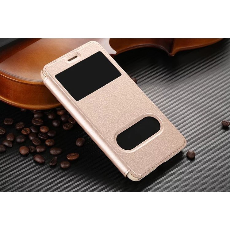 Plastic Dual Window Leather Stand Shell for Huawei Honor 5C / GT3 - Gold-2
