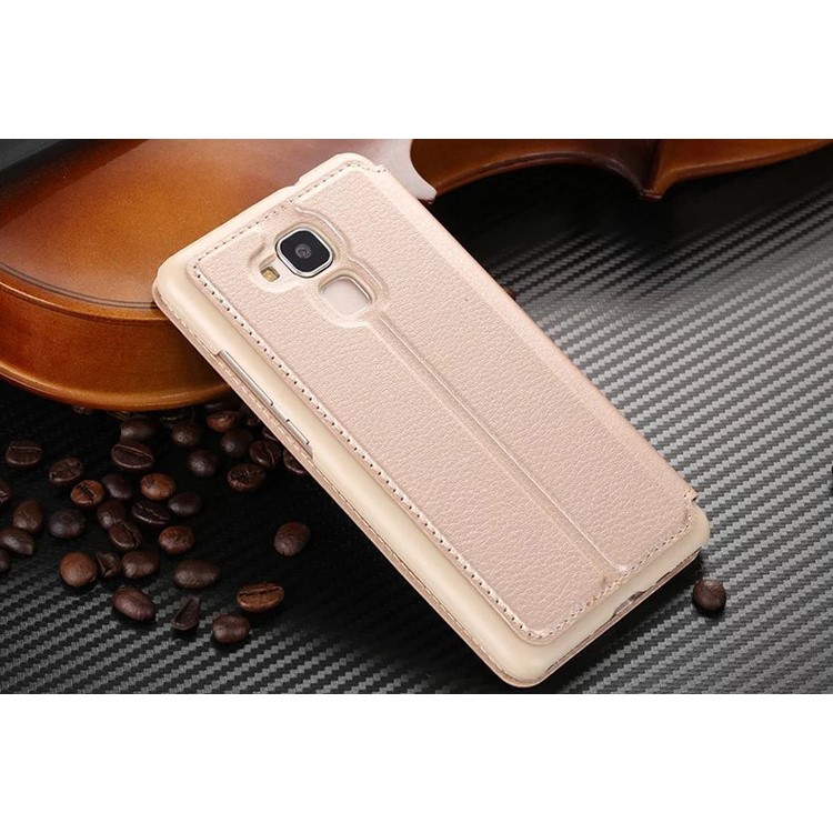 Plastic Dual Window Leather Stand Shell for Huawei Honor 5C / GT3 - Gold-3
