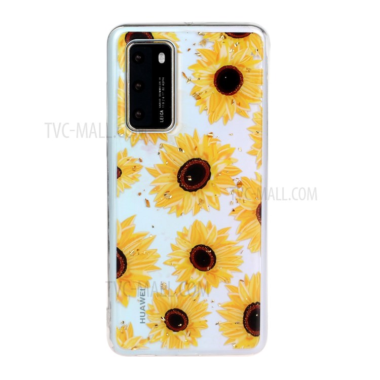 Glitter Sequins Inlaid Pattern Painting Soft TPU Back Case for Huawei P40 - Sunflower-1