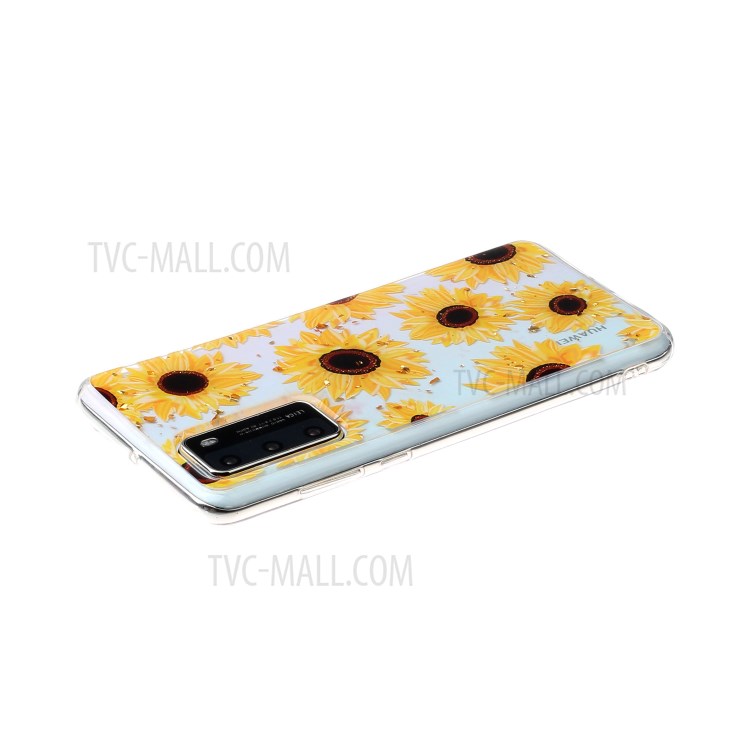 Glitter Sequins Inlaid Pattern Painting Soft TPU Back Case for Huawei P40 - Sunflower-3