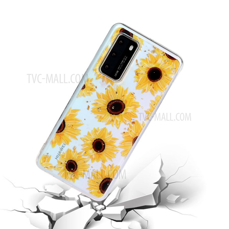 Glitter Sequins Inlaid Pattern Painting Soft TPU Back Case for Huawei P40 - Sunflower-4