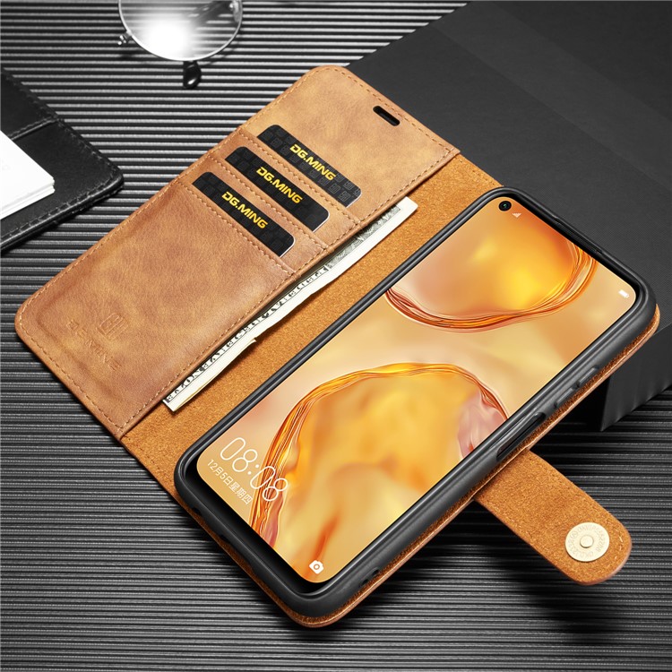 DG.MING Detachable 2-in-1 Split Leather Cover + PC Shell for Huawei P40 Lite/Nova 6 SE/Nova 7i - Brown-3