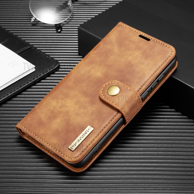 DG.MING Detachable 2-in-1 Split Leather Wallet Shell + PC Back Case for Huawei P40 - Brown-1