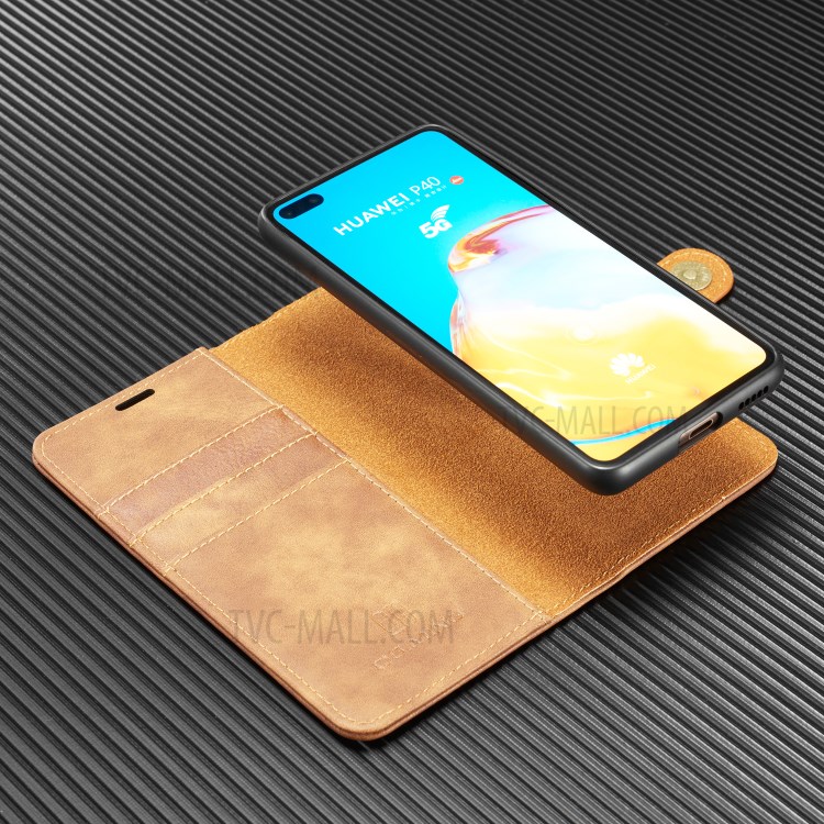 DG.MING Detachable 2-in-1 Split Leather Wallet Shell + PC Back Case for Huawei P40 - Brown-8