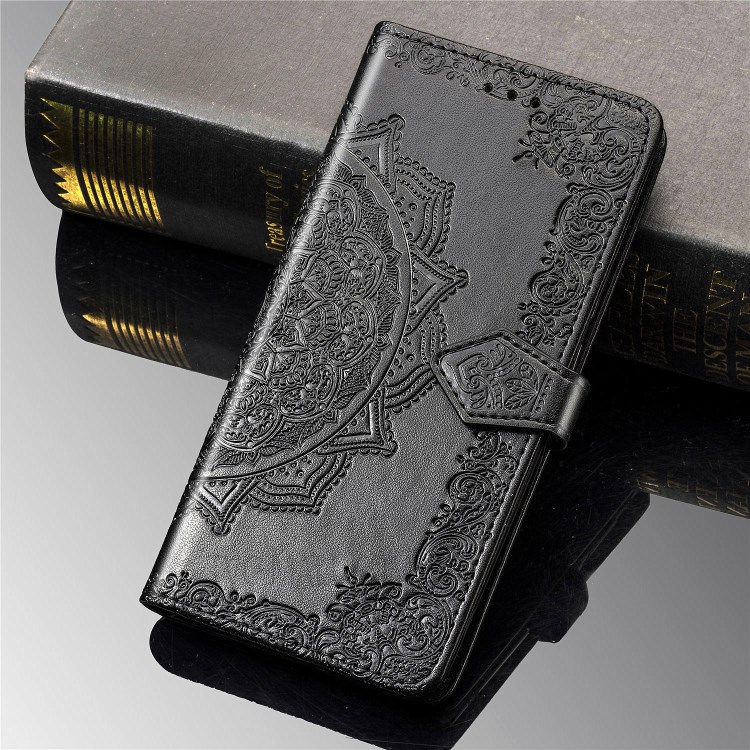 Embossed Mandala Flower PU Leather Flip Cover with Wallet for Huawei P40 - Black-13