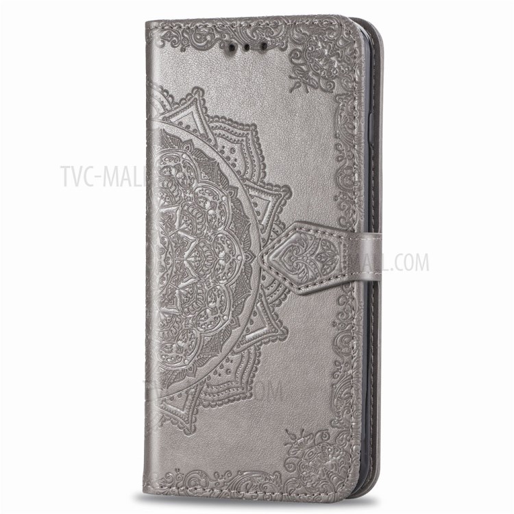Embossed Mandala Flower PU Leather Flip Cover with Wallet for Huawei P40 - Grey-5