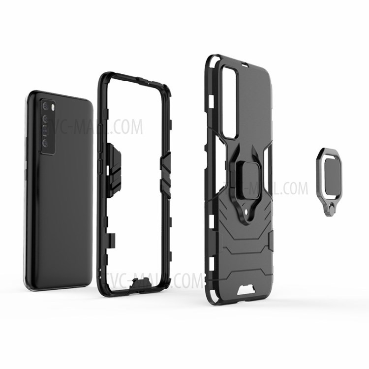 For Huawei nova 7 5G Ring Holder Kickstand Hybrid PC + TPU Case Accessory - Black-3