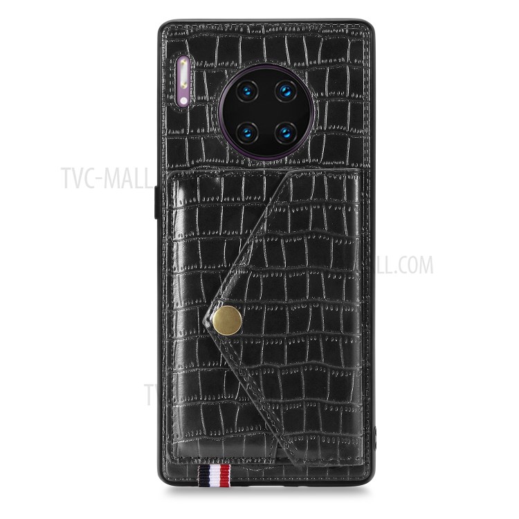 Crocodile Texture with Kickstand Phone Case Card Holder for Huawei Mate 30 Pro - Black-2