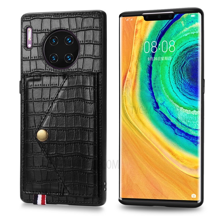 Crocodile Texture with Kickstand Phone Case Card Holder for Huawei Mate 30 Pro - Black-3