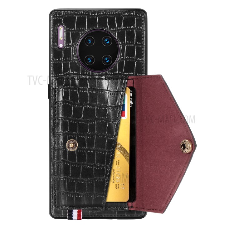 Crocodile Texture with Kickstand Phone Case Card Holder for Huawei Mate 30 Pro - Black-4