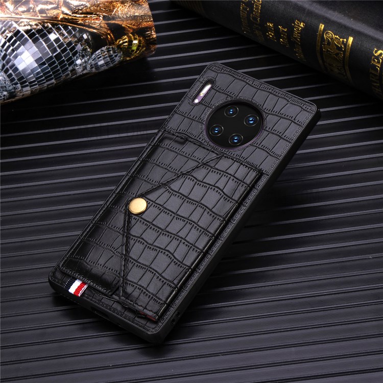 Crocodile Texture with Kickstand Phone Case Card Holder for Huawei Mate 30 Pro - Black-5