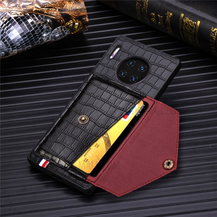 Crocodile Texture with Kickstand Phone Case Card Holder for Huawei Mate 30 Pro - Black-6