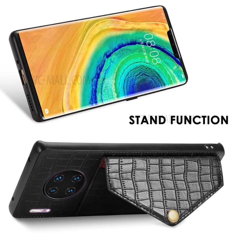 Crocodile Texture with Kickstand Phone Case Card Holder for Huawei Mate 30 Pro - Black-7