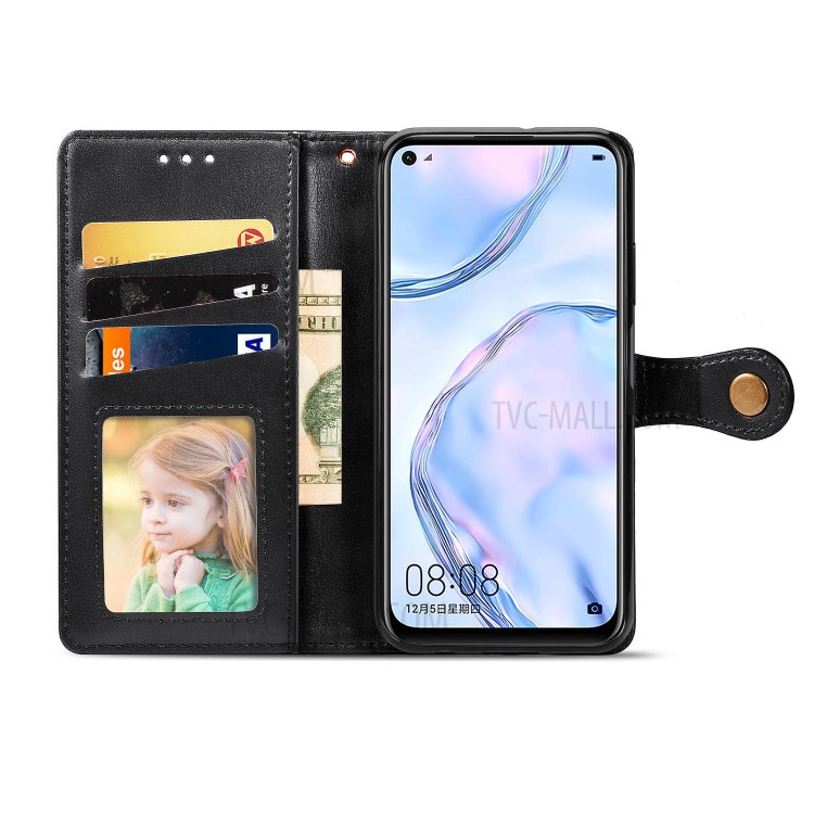 Round Buckle Wallet Leather Stand Case for Huawei P40 Lite 4G / Nova 7i / Nova 6 SE - Black-4