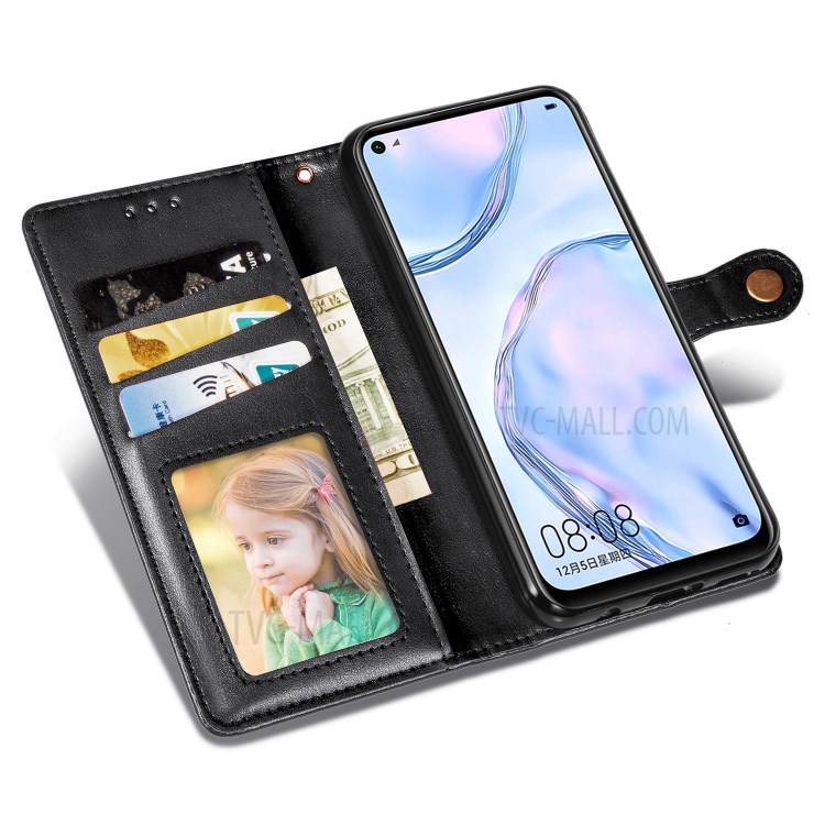 Round Buckle Wallet Leather Stand Case for Huawei P40 Lite 4G / Nova 7i / Nova 6 SE - Black-7