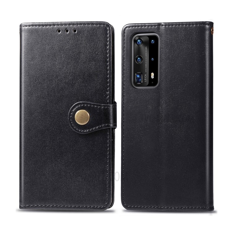 Round Buckle Wallet Leather Stand Phone Case Cover for Huawei P40 Pro - Black-1