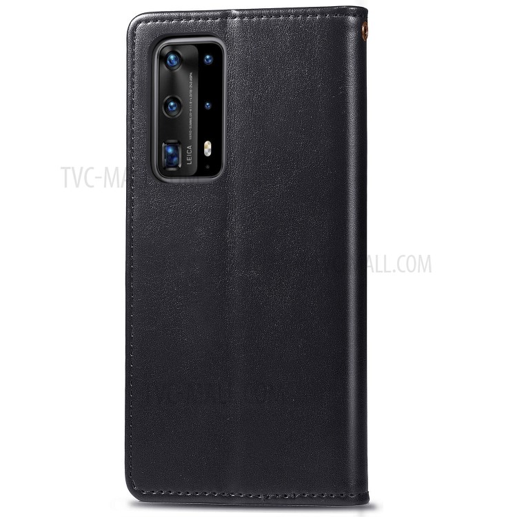 Round Buckle Wallet Leather Stand Phone Case Cover for Huawei P40 Pro - Black-3