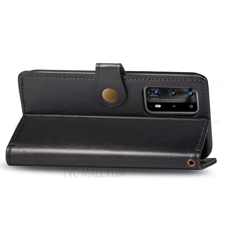 Round Buckle Wallet Leather Stand Phone Case Cover for Huawei P40 Pro - Black-6