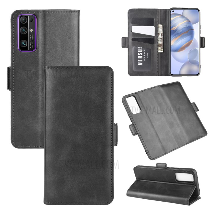 Double Magnetic Clasp Leather with Wallet Shell for Honor 30 - Black-1
