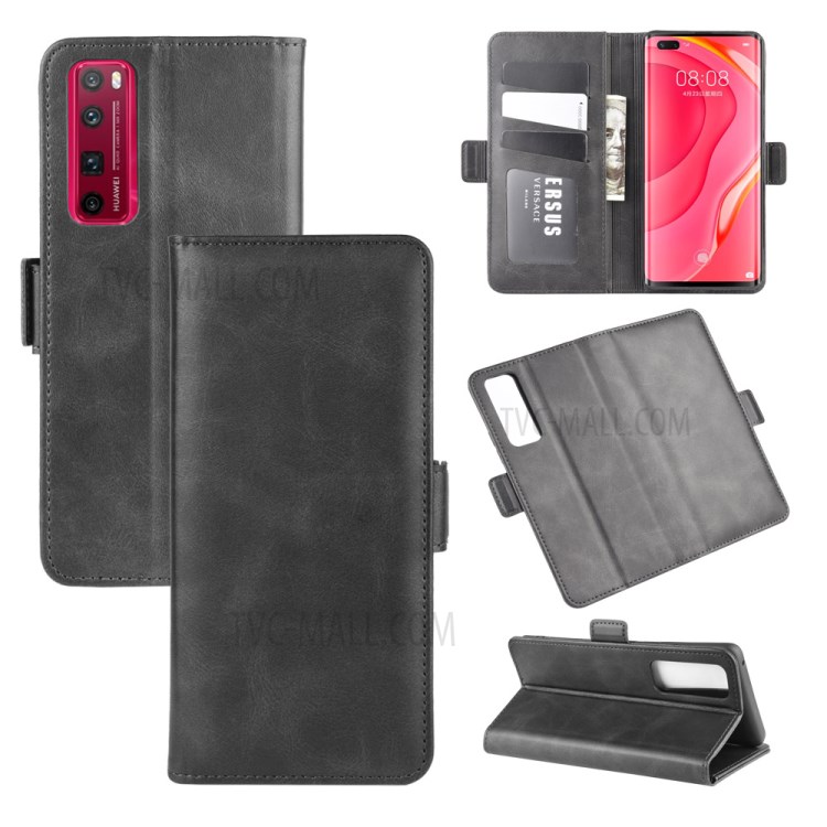 Magnet Adsorption Leather Wallet Case for Huawei nova 7 Pro 5G - Black-1