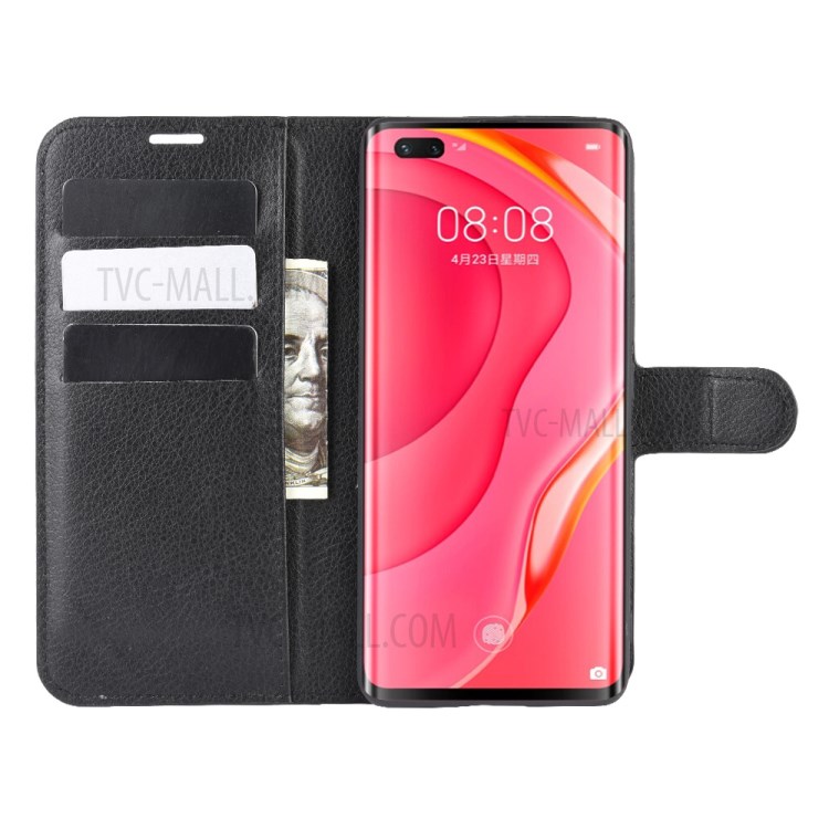 Litchi Skin Magnetic Leather Stand Case for Huawei nova 7 Pro 5G - Black-4