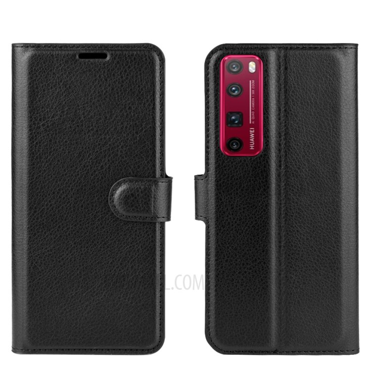 Litchi Skin Magnetic Leather Stand Case for Huawei nova 7 Pro 5G - Black-6