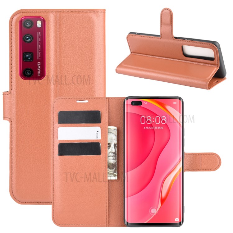 Litchi Pelle Caso Del Basamento Del Cuoio Magnetica Per Huawei Nova 7 Pro 5G - Marrone-1