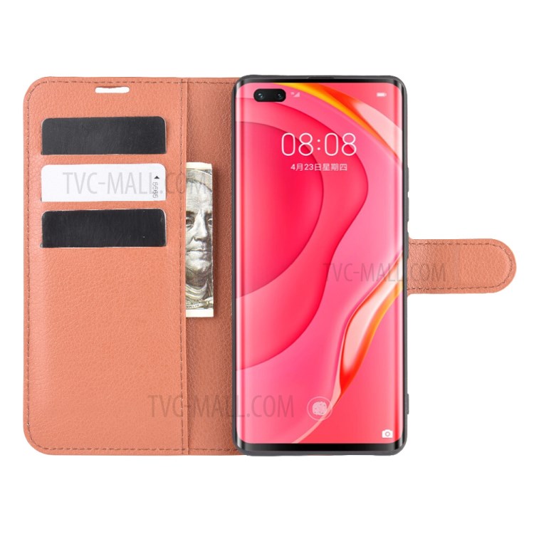 Litchi Pelle Caso Del Basamento Del Cuoio Magnetica Per Huawei Nova 7 Pro 5G - Marrone-4