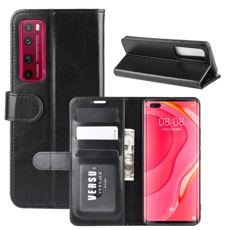 Crazy Horse Skin Leather Stand Case for Huawei nova 7 Pro 5G - Black-1