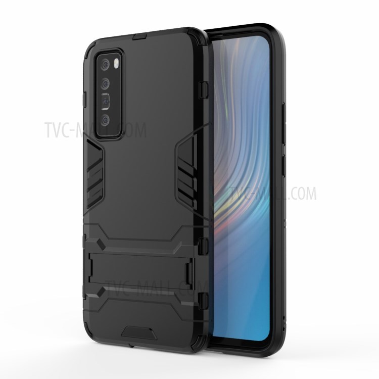 2 in 1 PC + TPU Kickstand Cell Phone Case for Huawei nova 7 5G - Black-2