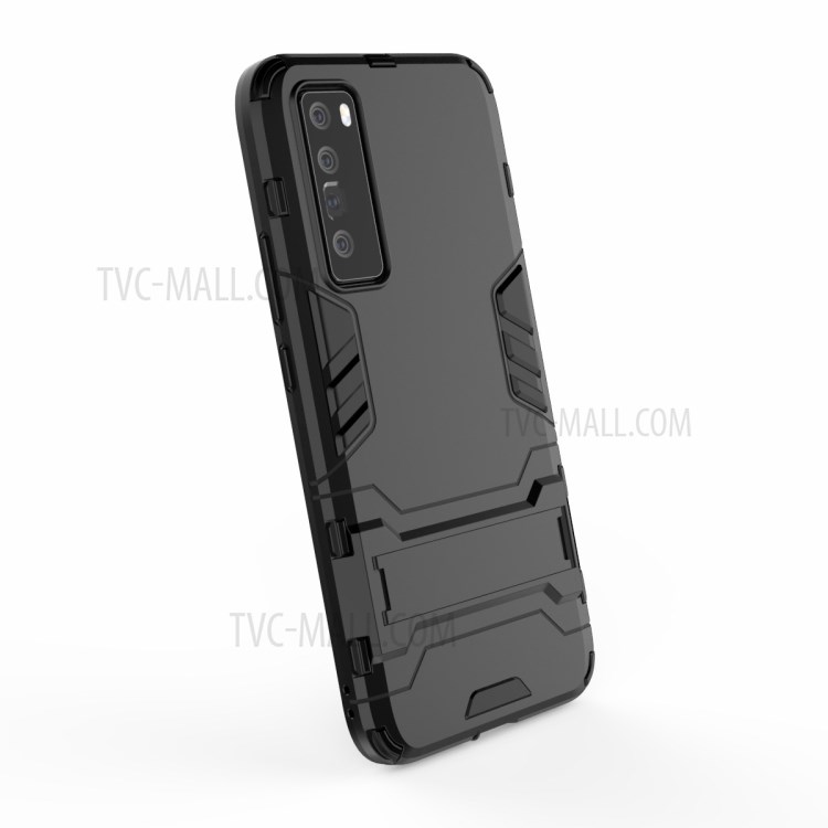 2 in 1 PC + TPU Kickstand Cell Phone Case for Huawei nova 7 5G - Black-5