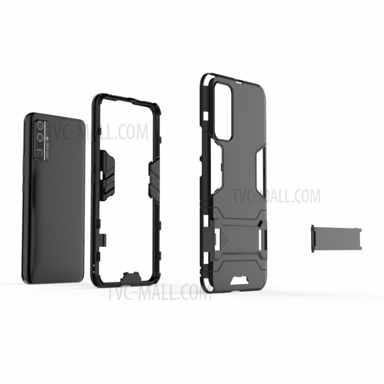 Plastic + TPU Shell with Kickstand for Honor 30 - Black-3