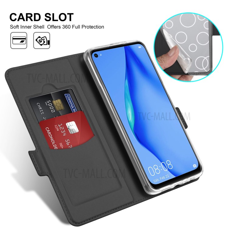 Business Style Card Holder Leather Phone Case Cover for Huawei P40 lite 4G/nova 6 SE/Nova 7i - Black-4