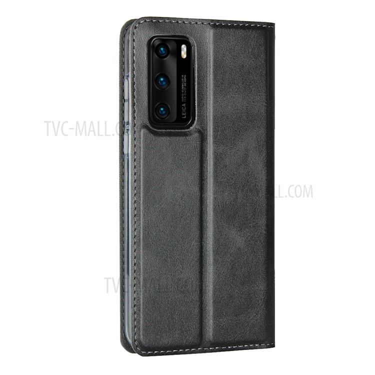 Кожа Карта Слота Подставка Телефон Случай С Вытяжным Шнуром Для HUAWEI P40 - Черный-4