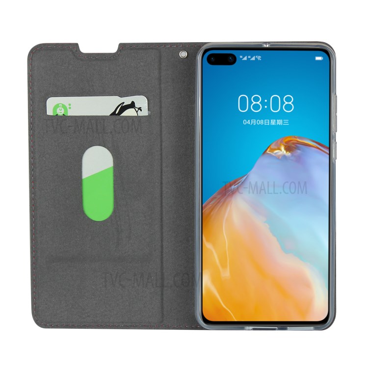 Кожа Карта Слота Подставка Телефон Случай С Вытяжным Шнуром Для HUAWEI P40 - Черный-5