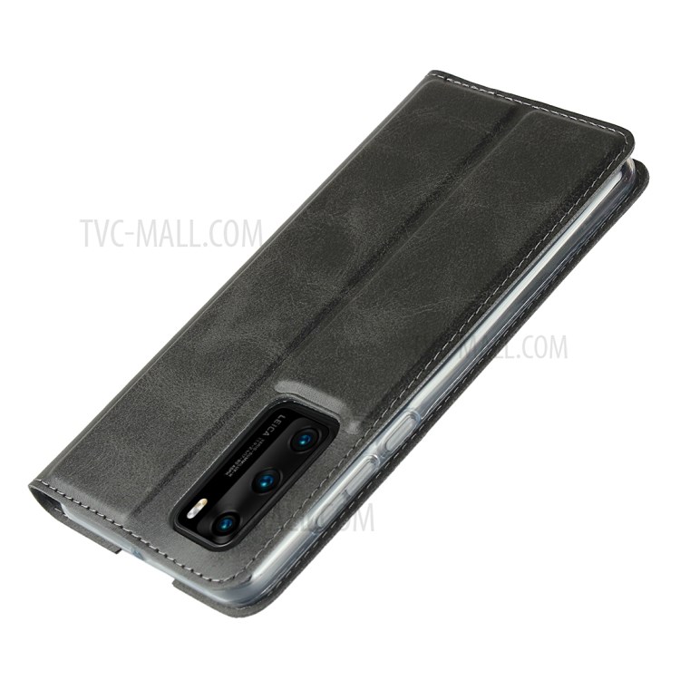Кожа Карта Слота Подставка Телефон Случай С Вытяжным Шнуром Для HUAWEI P40 - Черный-7