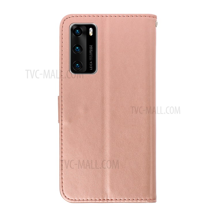 Imprint Plum Blossom Pattern Leather Stand Wallet Phone Case for Huawei P40 - Rose Gold-3