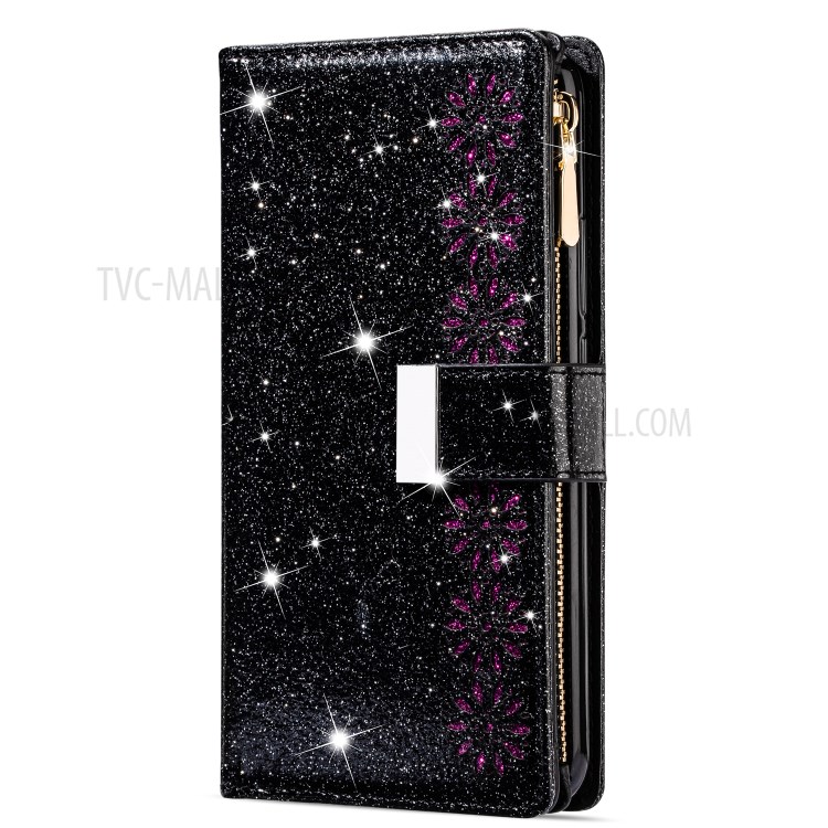 Glittery Starry Style Laser Carving Zipper Wallet Stand Leather Case for Huawei P40 Lite 4G/Nova 6 SE/Nova 7i - Black-2